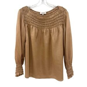 LAFAYETTE 148 NEW YORK Paley Smocked Blouse in Honey/Gold Smock Size Sma…